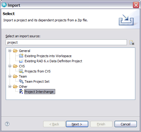  Import Project Interchange screen capture