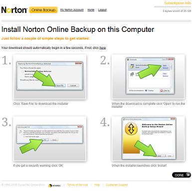 Norton Online Backup начало работы