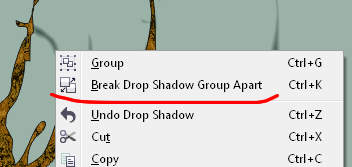Break Drop Shadow Group Apart - Corel DRAW