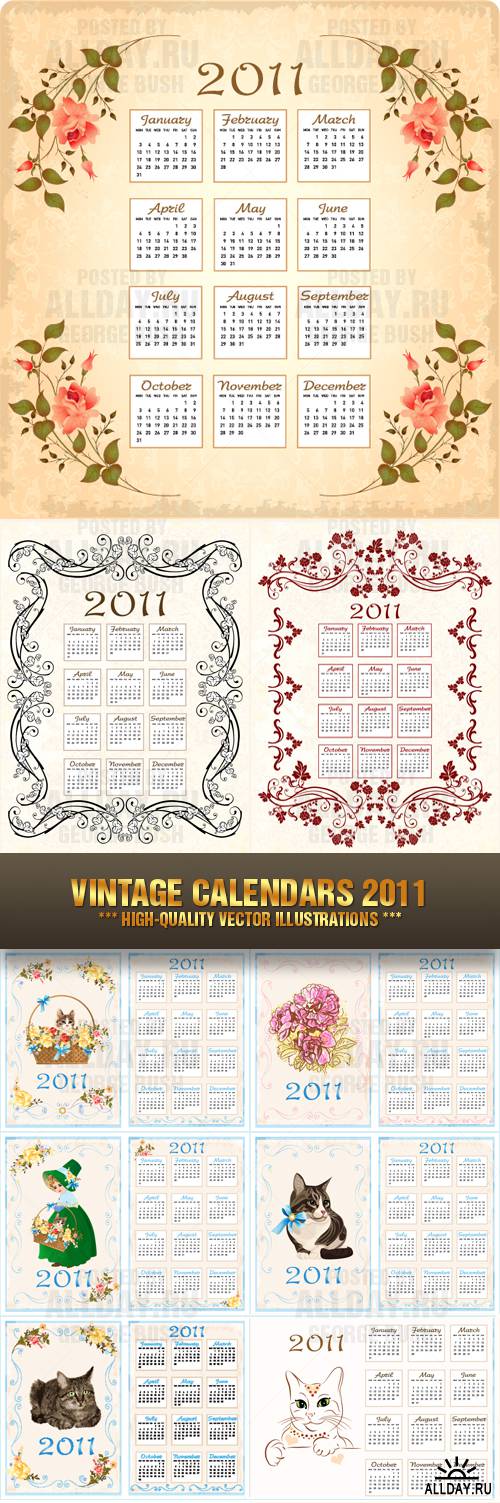 Stock Vector - Vintage Calendars 2011