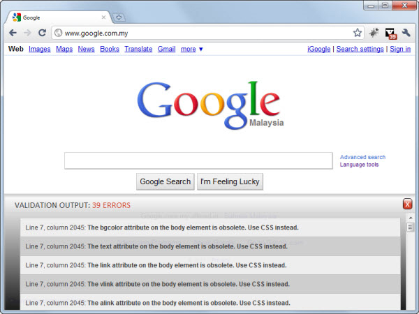 HTML Validator Google Chrome