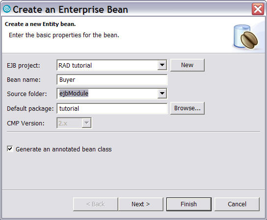    Create a new Entity bean