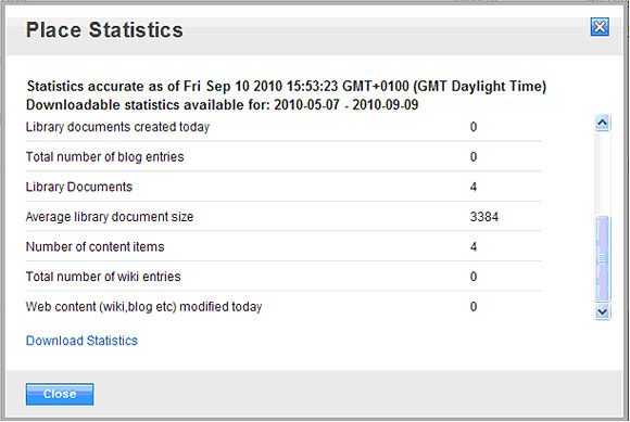 Place Statistics displayed in the web user interface to place managers