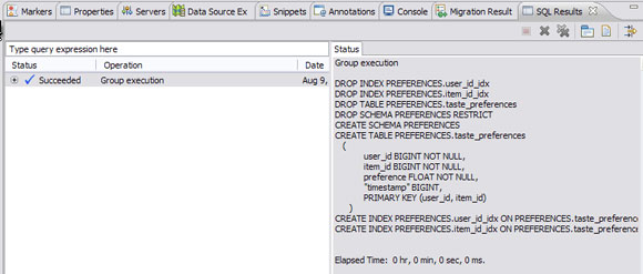 Рисунок 3. Представление SQL Results после создания таблицы