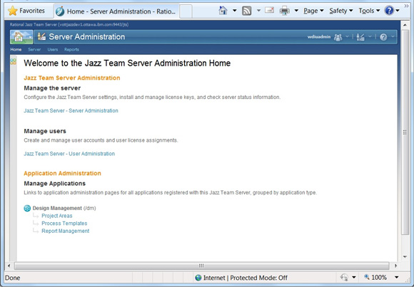 Рисунок 3. Страница Server Administration содержит раздел Application Administration