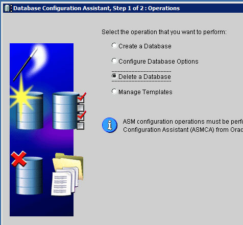 Option to delete databases in Oracle DB wizard