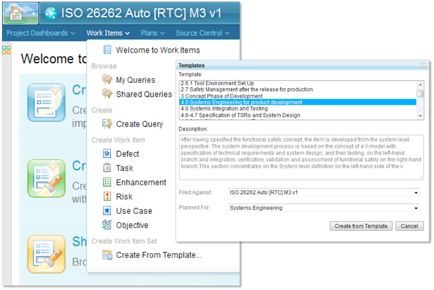 Work item templates in ISO 26262 process template