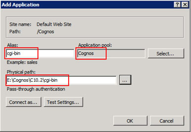 Figure 6 - Add application window from the IIS Manager console