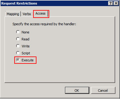 Figure 8 - Request restrictions window for the Module Mapping showing Execute selected under the Access tab