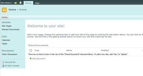 Figure 16 - The home screen on the SharePoint Main site