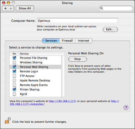 Рисунок 3. Разрешение работы Web-сервера в системе Mac OS X