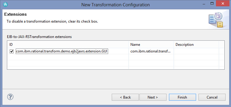 Рисунок 26. Вкладка Extension файла конфигурации преобразования EJB 3.0 to JAX-RS