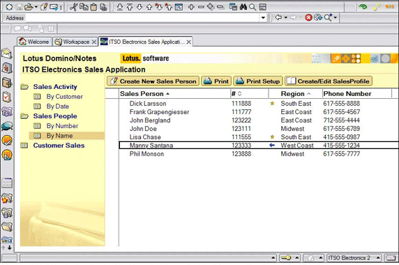 Рис. 1.1. Пользовательский интерфейс Lotus Notes для приложения, отслеживающего продажи, база данных Sales