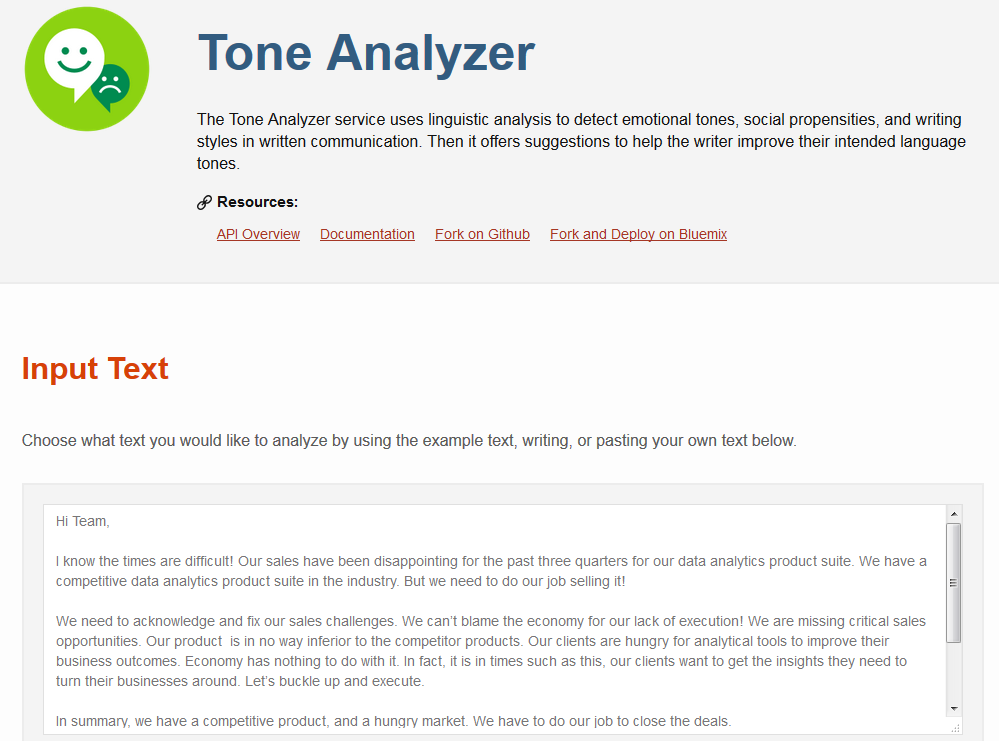 Tone Analyzer demo 1