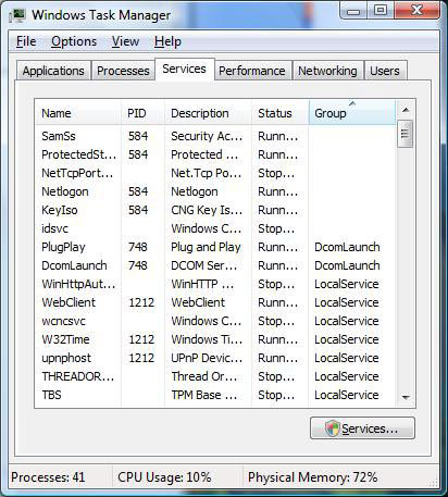  Services  Task Manager  Windows Vista