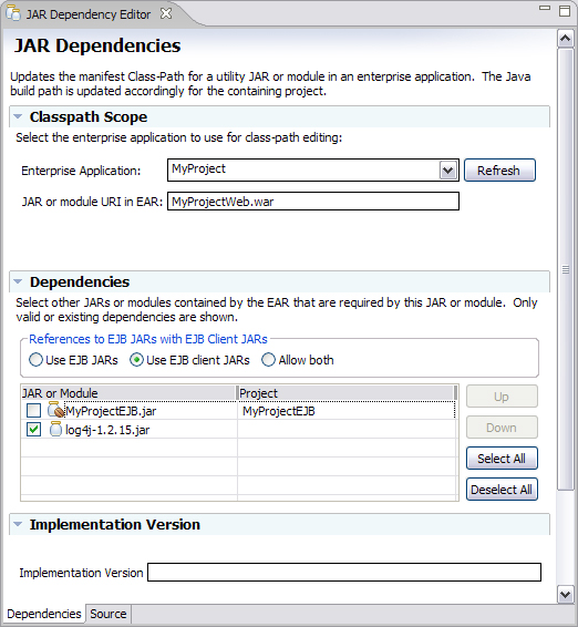 image of the JAR Dependency Editor