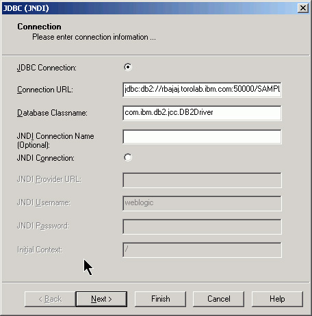Рисунок 10. Диалоговое окно установки JDBC (JNDI)-соединения